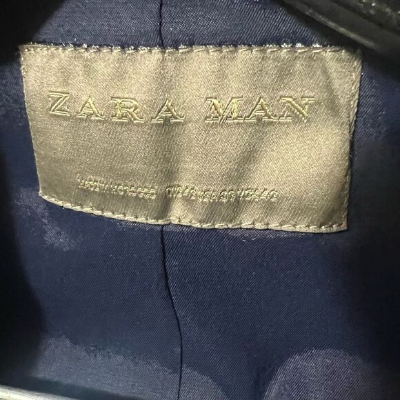 Zara Man Diamond Jaquard Textured Navy Blue Blazer 2 -Button Single Breasted 36R - Picture 9 of 11